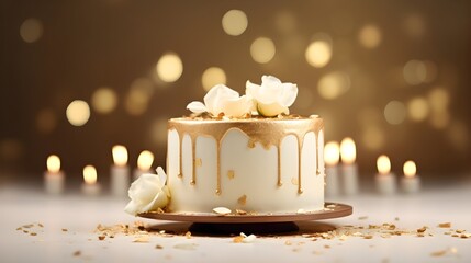 White vanilla cake on a table decorated for a party celebration