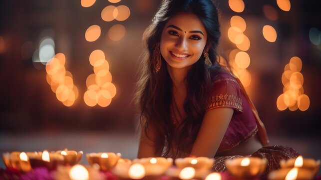 A woman with a Diwali celebration candle