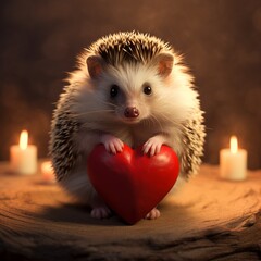 Valentine Hedgehog with heart (ai generated)
