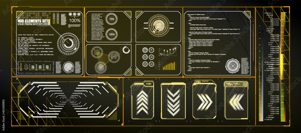 Poster sci-fi empty pedestal with hud interface in cyberpunk style for ui, games, gui and product presentat