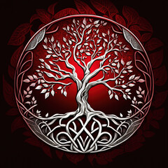 Soulful Connections: Vibrant Red & Silver Tree of Life