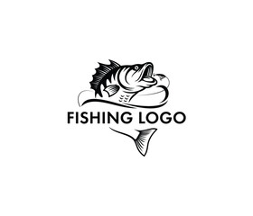 Fishing logo design template illustration. Sport fishing Logo Jumping fish design template vector illustration