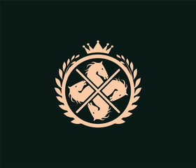 Luxury royal horse modern, minimalist, monogram logo design icon vector template