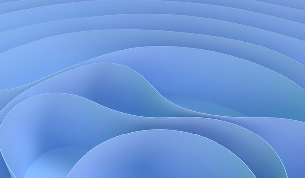 Abstract 3d illustration of full frame background of bright abstract blue curved folds