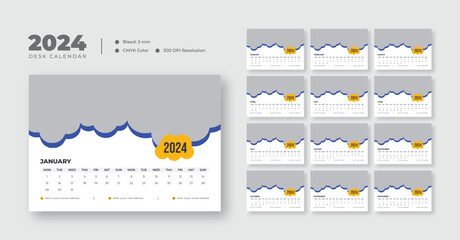Obraz na płótnie Canvas Desk calendar design template 2024, New Year 2024 table calendar, Monthly planner design in corporate and business style, 12 months included