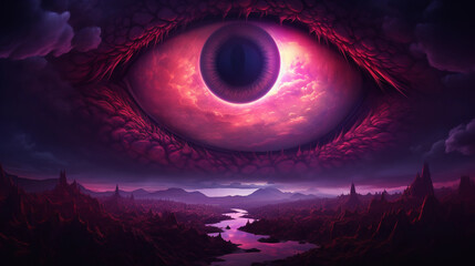 Eyes Watching from magenta sky