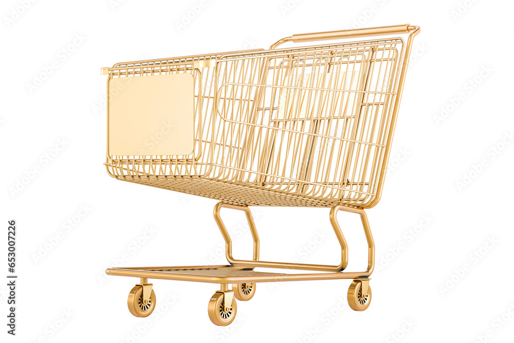 Poster golden shopping cart. 3d rendering isolated on transparent background