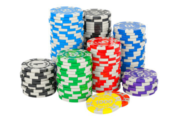 Casino Tokens, Poker Chips. 3D rendering isolated on transparent background