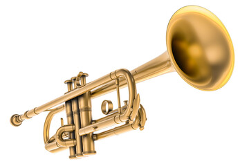 Trumpet, musical instrument. 3d rendering isolated on transparent background