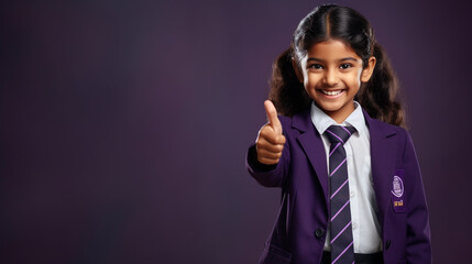 young student in school uniform showing thumbs up