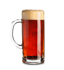 Mug of tasty kvass on white background