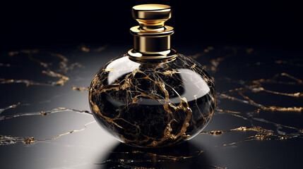 luxurious and classy perfume bottle black and golden, generative AI