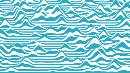 Trendy 3D blue and white stripes distorted backdrop. Procedural ripple background with optical illusion effect