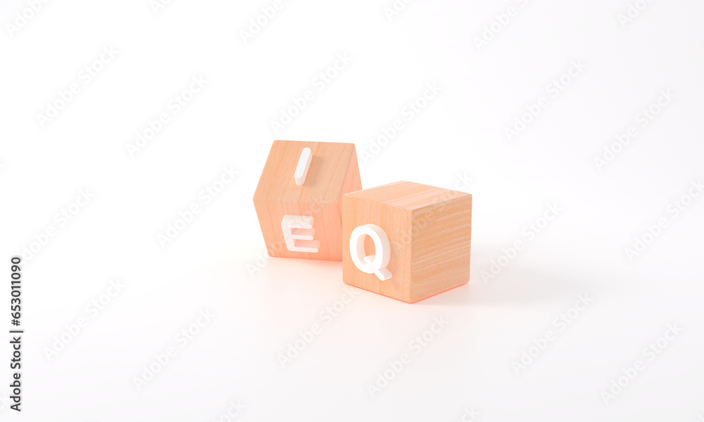 Fototapete wooden block cube flipping eq to iq. wood cube minimal iq. business work concept design. 3d renderin