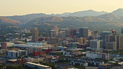 Salt Lake City Utah aerial drone during sunrise