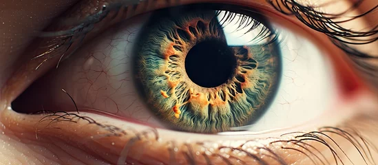 Zelfklevend Fotobehang Enlarged colorful human eye in extreme closeup © TheWaterMeloonProjec