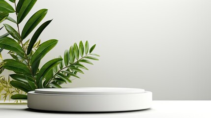 podium design for product display or product stand with leaf ornaments and minimalist background