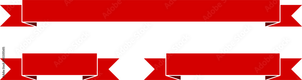 Poster decorative folded red ribbon symbol icon set with empty space for text. vector image.