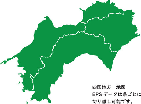 都道府県地図　四国地方　境界線