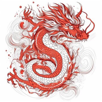 red outline tattoo style traditional chines dragon