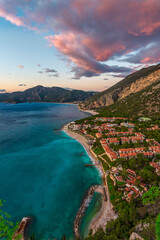 aerial images of the seashore in sunset colors