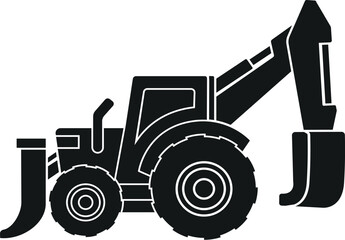 Cartoon Black and White Illustration Vector Of A Heavy Machinery Excavator 
