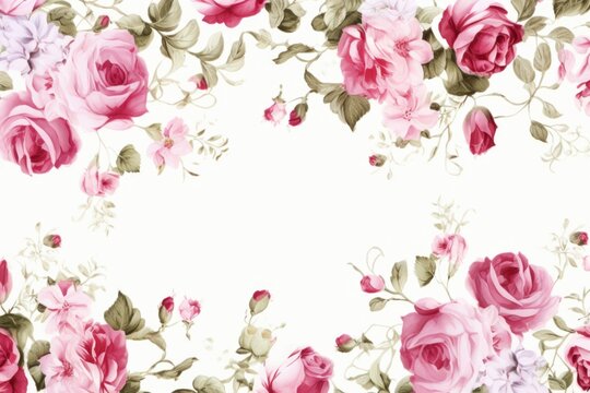 pink rose frame in white background with copy space