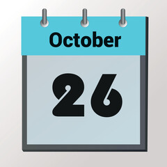 vector page of October month calendar and highlighted date October 26