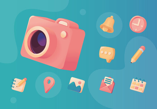 Round 3D Social Blue and Pink 3D App Icons Set Modern Soft Gradient DesignMedia Icons Set