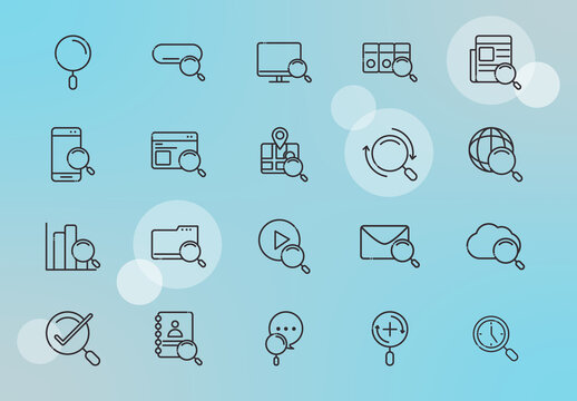 Blue Minimalist Search and Web Navigation Icons Set