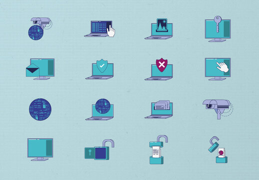 Cybersecurity Technology Icons Digital Security Set. Data Protection Icons Set