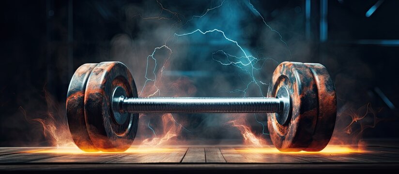 Artistic rim lightning on fitness dumbbells with space for text