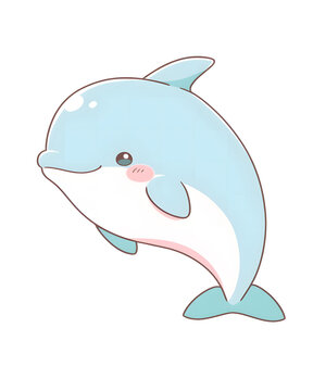 Cute Cartoon Dolphins in the Transparent Underwater World Generative AI
