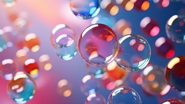 Realistic colorful molecules spheres isolated background. AI generated image