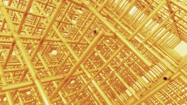 Complex regular structure made of many golden tubes