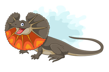 cartoon happy frilled lizard isolated on white background