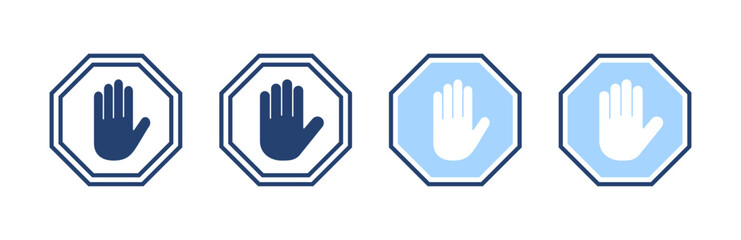 Stop icon vector. stop road sign. hand stop sign and symbol. Do not enter stop red sign with hand