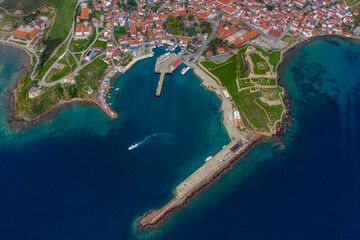 aerial images of the seashore in sunset colors