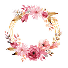 Hand drawn watercolor flowers. Spring or summer wreath. Beautiful gentle flowers in the composition. Design for prints, invitations, textile
