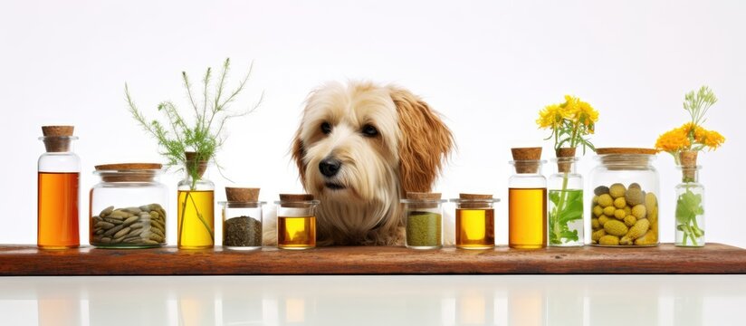 Alternative veterinary medicine against white backdrop