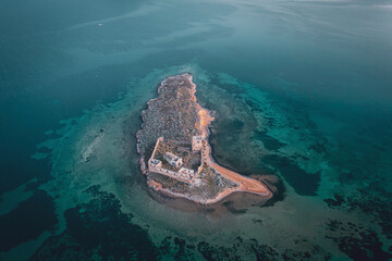 Aerial photo of the island in the middle of the sea