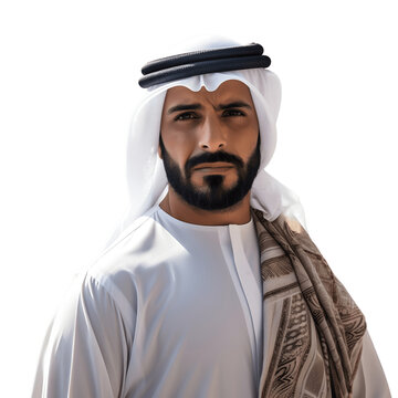 Arabian man wearing traditional thobe on transparent background