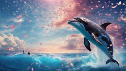 Fantasy dolphin in the stunning sea and sky