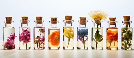 Bach flower remedies Medicinal plant blossoms in a bottle