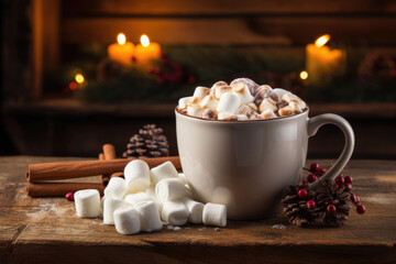 A steaming mug of hot chocolate, its rich cocoa and sweet marshmallows calling out to be enjoyed