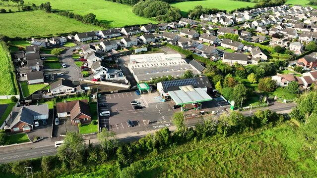 Aerial video of Ahoghill Village Ballymena County Antrim Northern Ireland