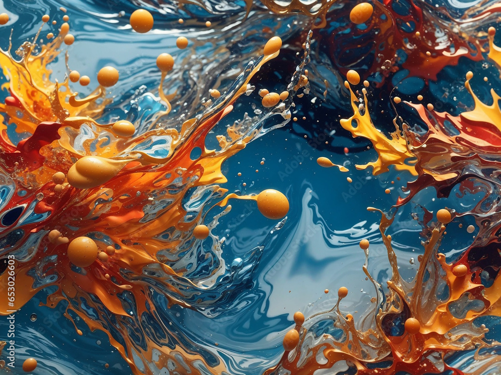 Poster paint splashes creating abstract patterns in a sea - ai generative
