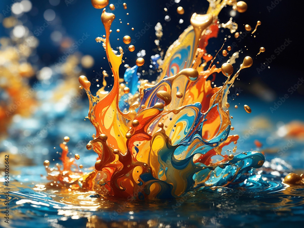 Poster paint splashes creating abstract patterns in a sea - ai generative