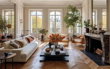 Fototapeta premium A cozy Parisian living room. Generative AI