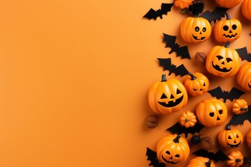 Festive Halloween Decor: Top View on Orange

